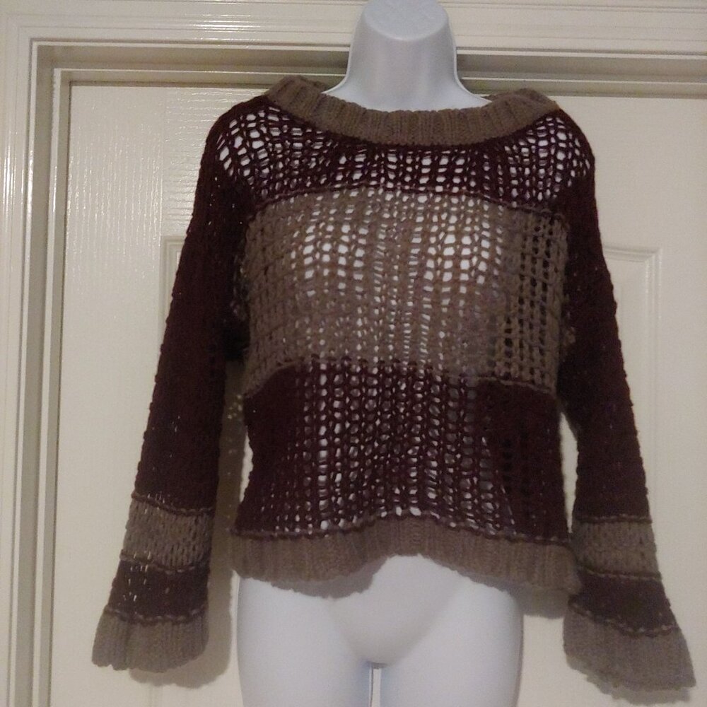 Free People Loose Knit Eggplant/Grey L-Sleeve Y2K Grunge Layer Sweater XS